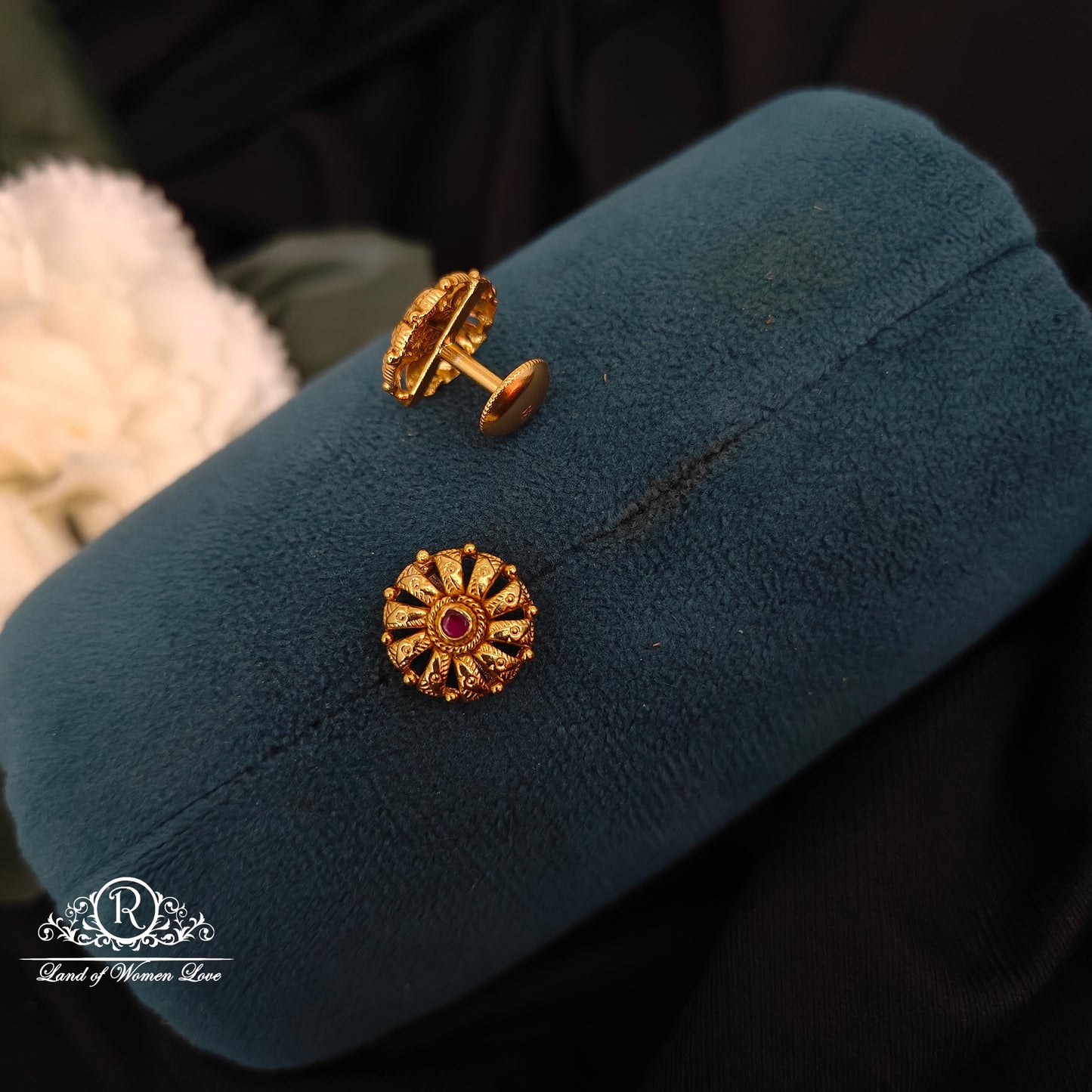 Silver gold polish flower design earrings-RCNS042