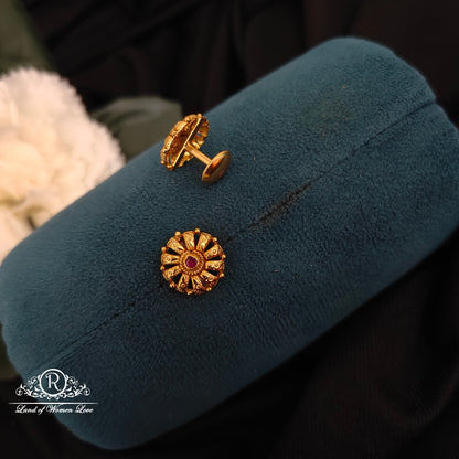 Silver gold polish flower design earrings-RCNS042