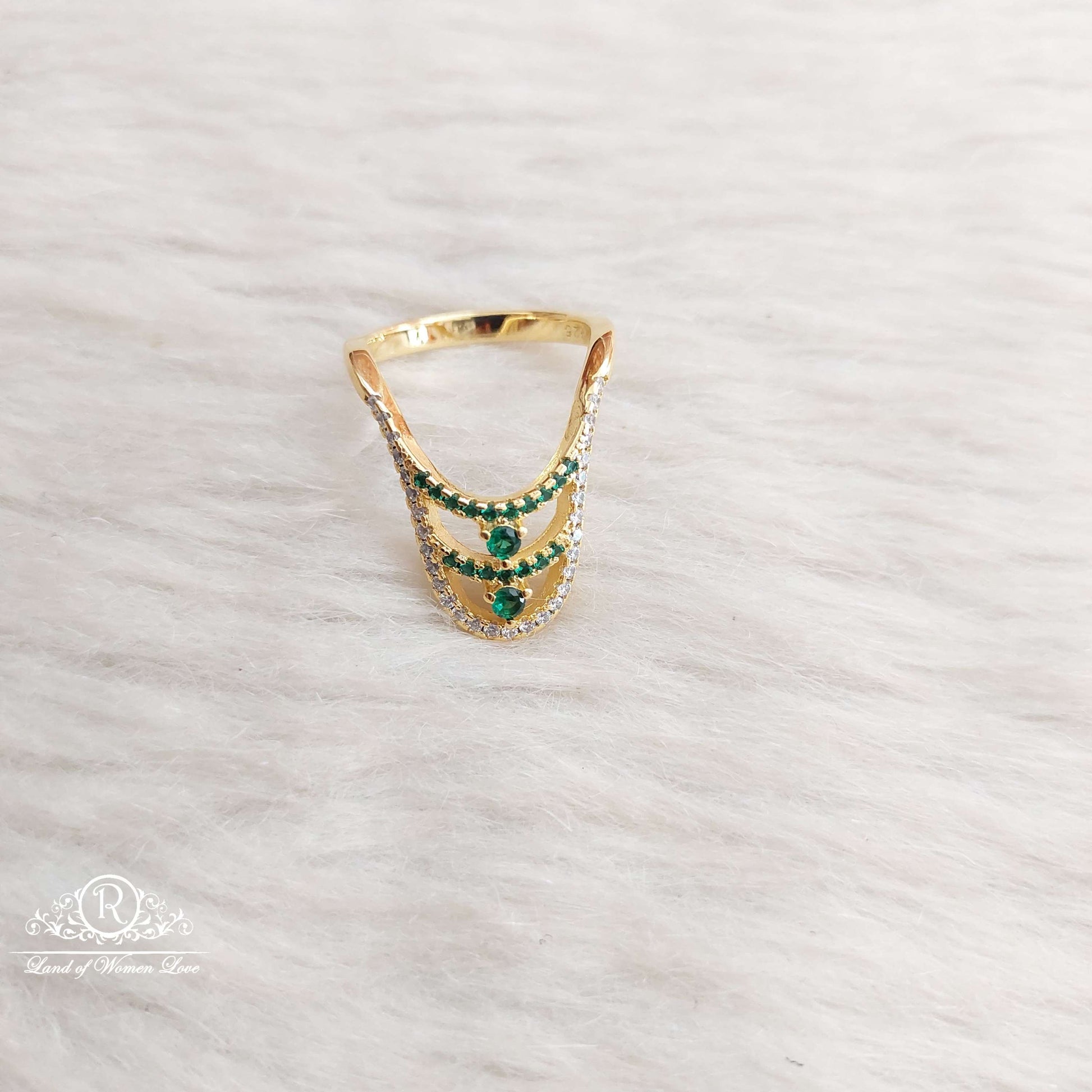 ring silver green stones finger ring-sa127 92.5 silver ramala jewelry / ramala collections