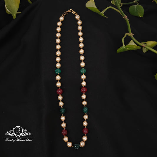 92.5 silver simple and cute beads mala with pearls and pumpkin beads-rch940 92.5 silver ramala jewelry / ramala collections