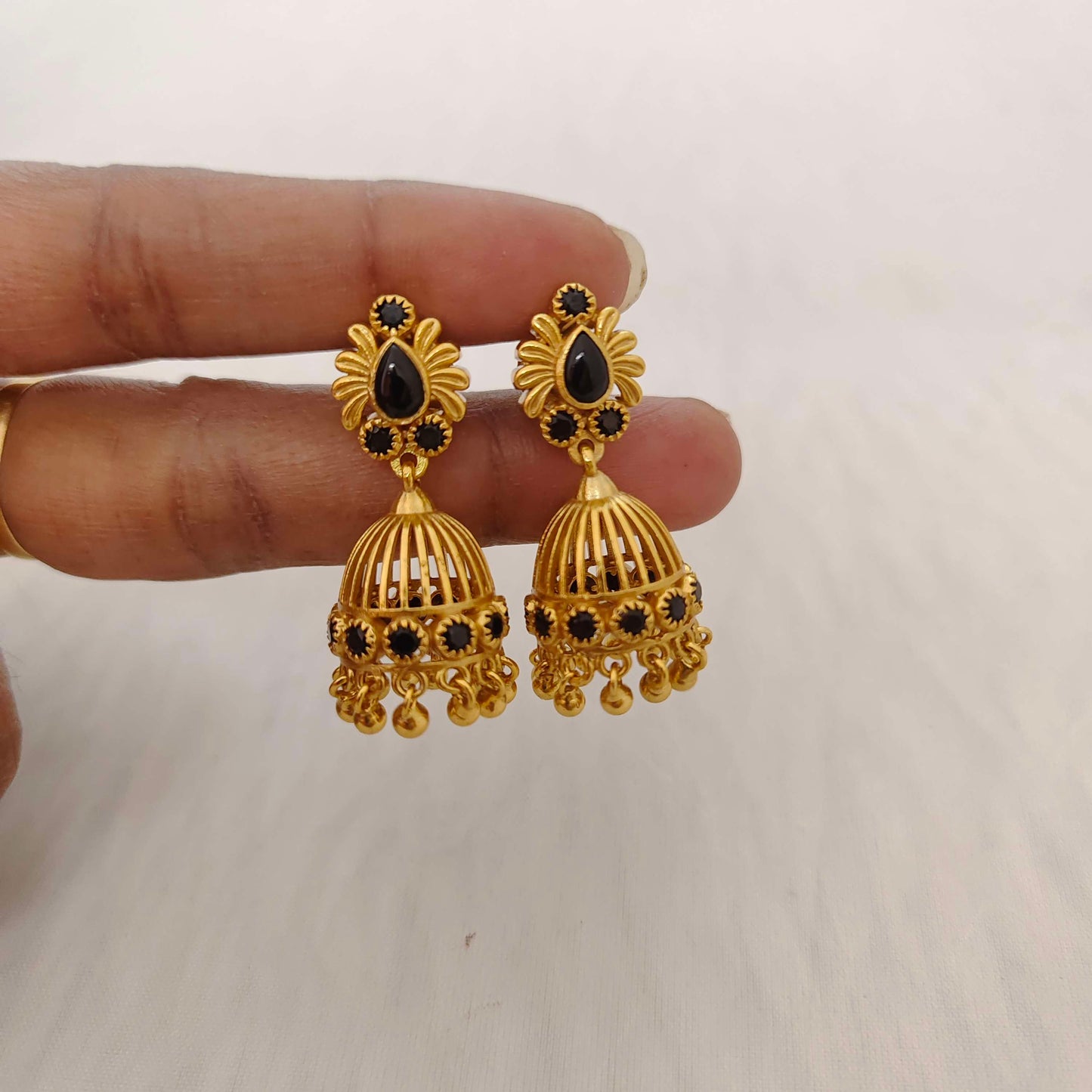 jhumka silver black stone jhumka-rca132 92.5 silver ramala jewelry / ramala collections