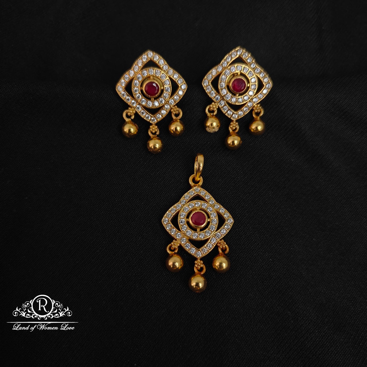 Silver white with ruby stone earrings-RCCP286