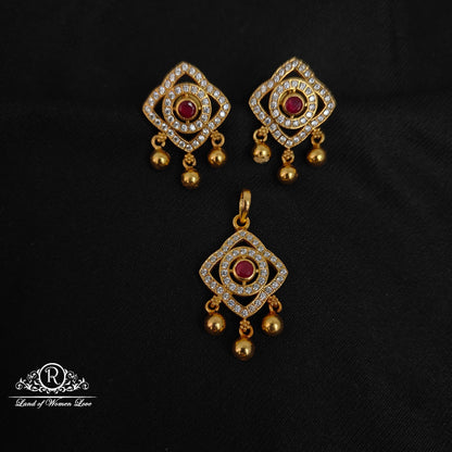 Silver white with ruby stone earrings-RCCP286