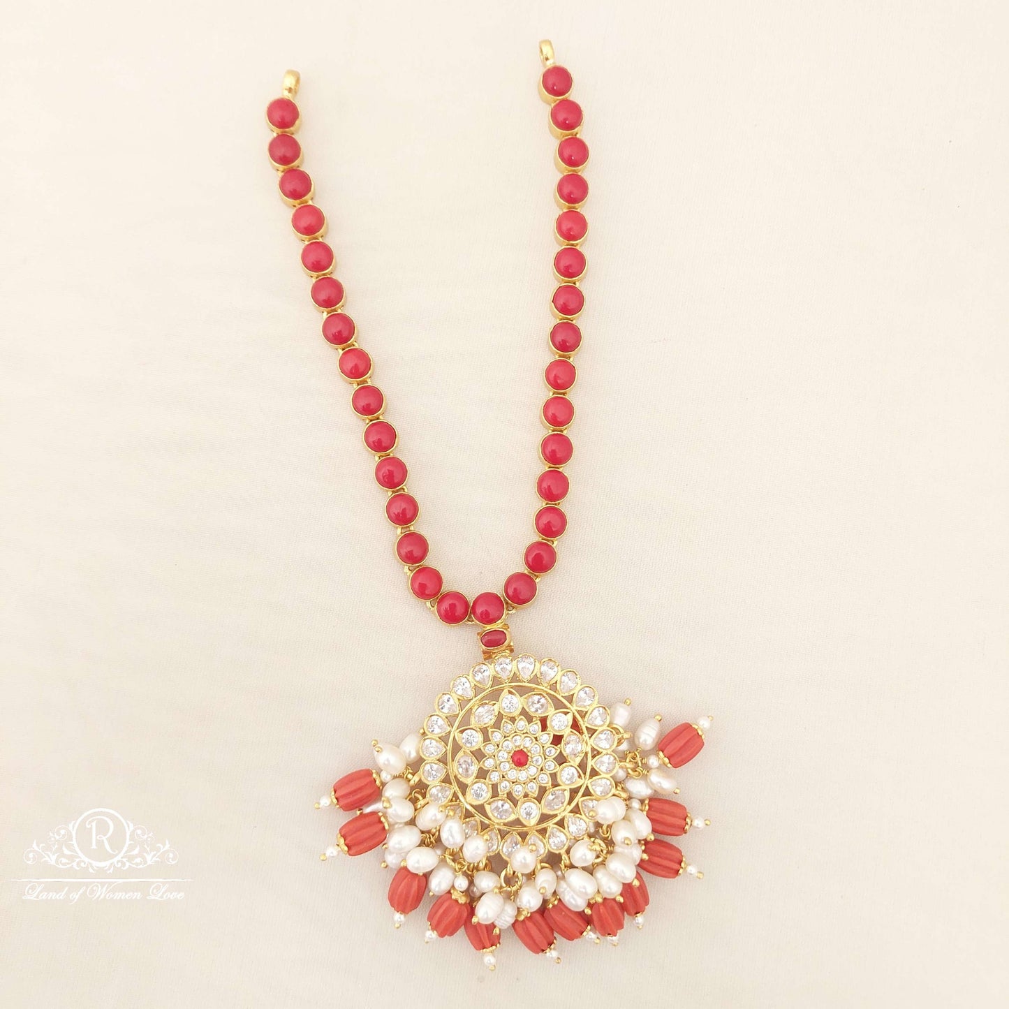 Silver With Coral Necklace-M198