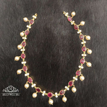 necklace silver kempu stones with pearls necklace-d023 92.5 silver ramala jewelry / ramala collections