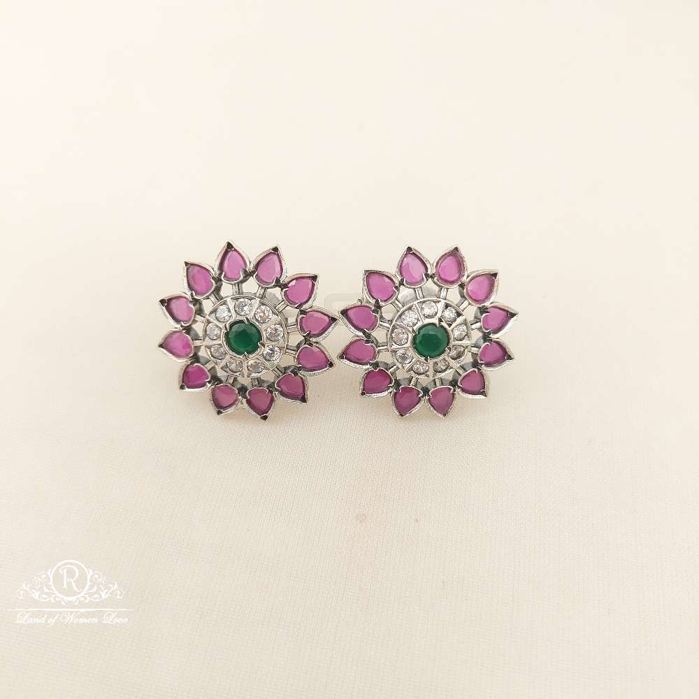 stud silver kempu stones stud earrings-m313 92.5 silver ramala jewelry / ramala collections