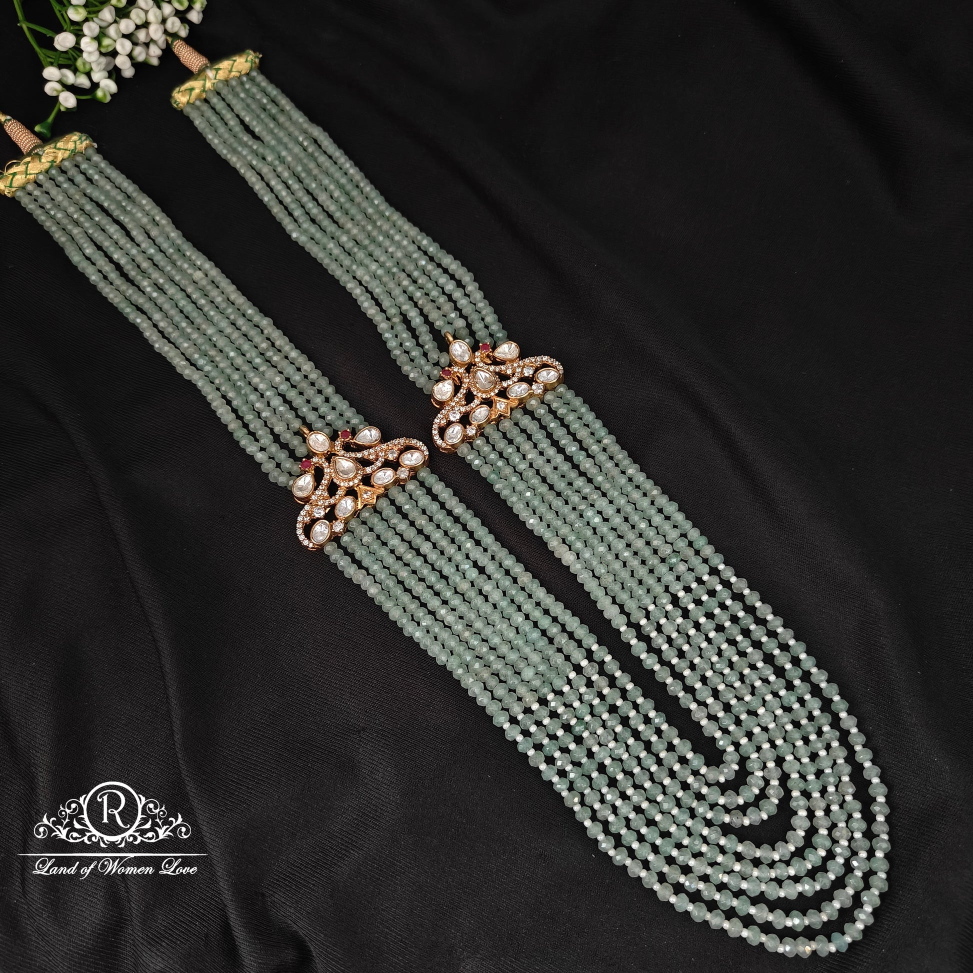 92.5 silver 7 lines beads mala with victorian side lockets-rch881 92.5 silver ramala jewelry / ramala collections