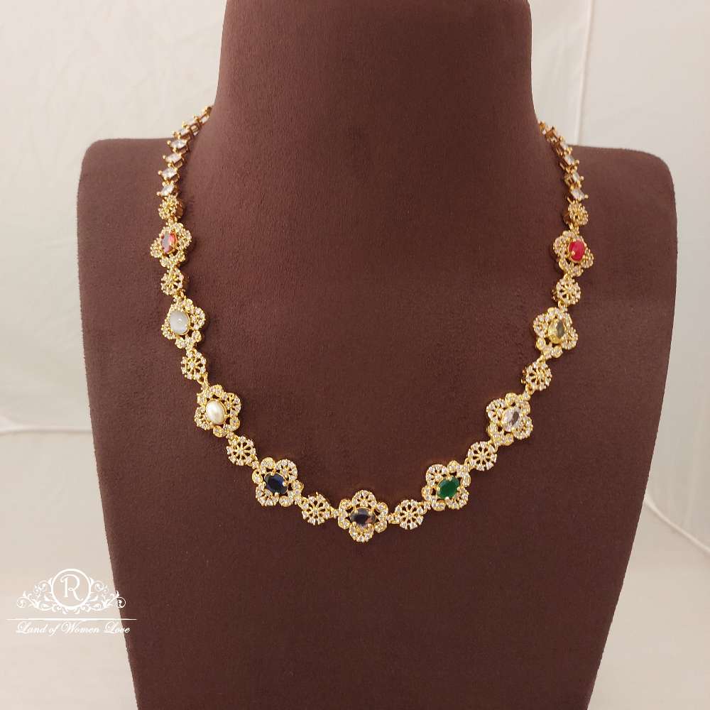 Silver WhitevWith Navaratna Stones Necklace-D053