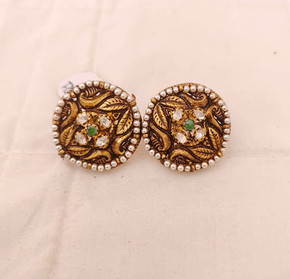 earrings silver base gold polish cz-stone earrings -rcm574 cz 92.5 silver ramala jewelry / ramala collections