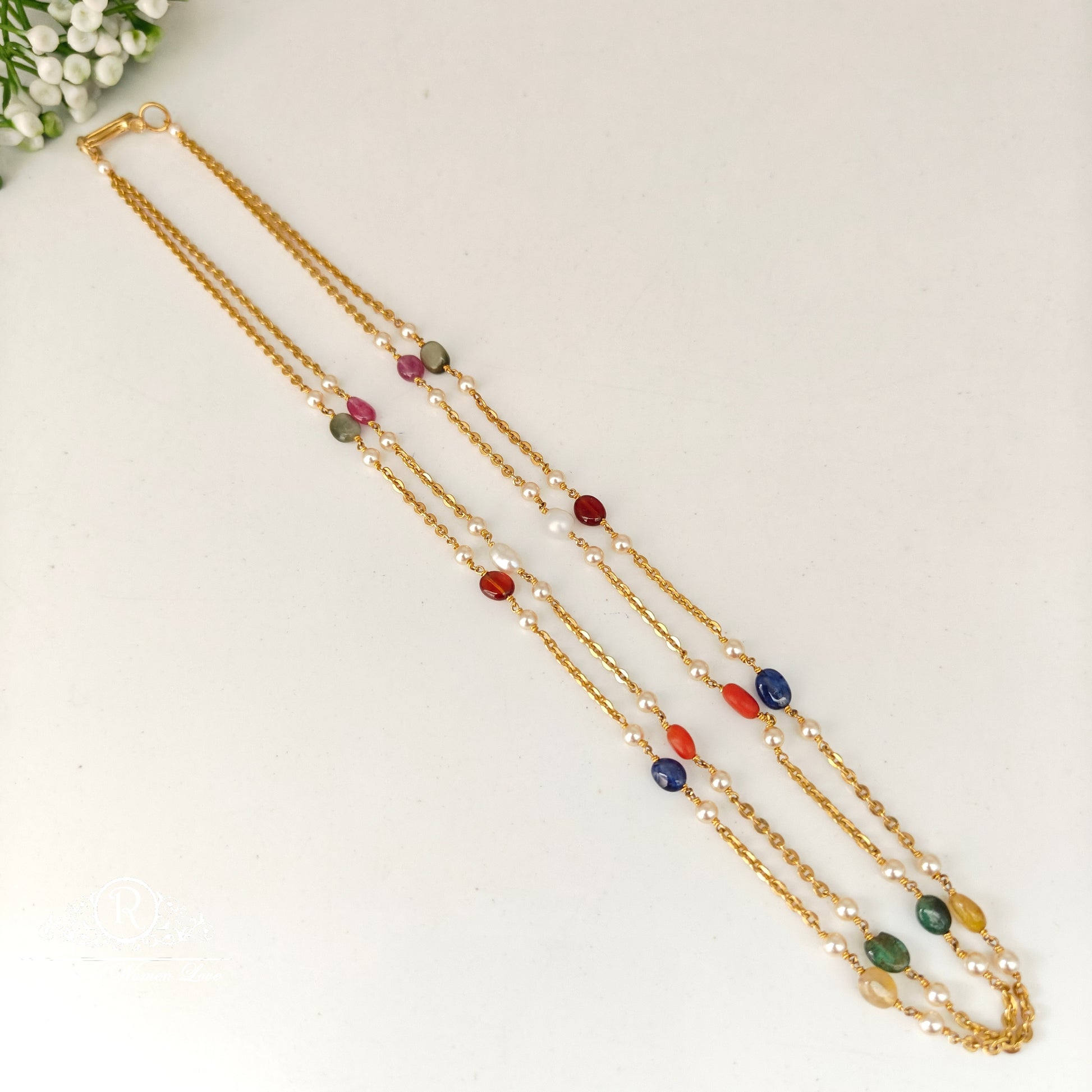 92.5 silver simple and cute navaratna beads mala -rchk0158 navaratna 92.5 silver ramala jewelry / ramala collections