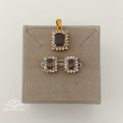 Silver CZ- Purple Stone Stud Design Earrings-RCV295