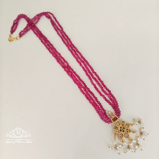 92.5 Silver Ruby 3 lines beads mala with locket-RCH859