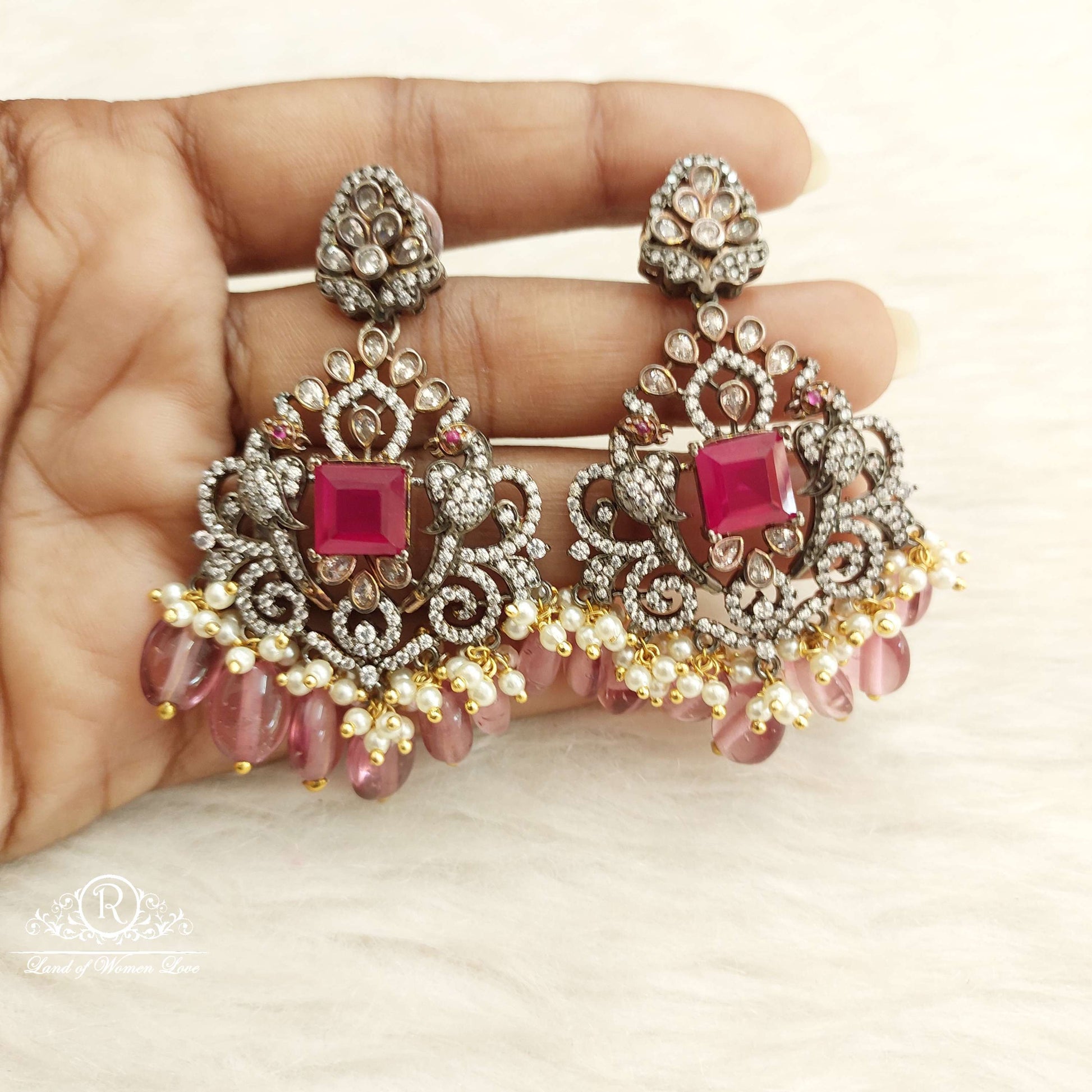 earrings silver cz-black polish victoria earrings-d014 cz 92.5 silver ramala jewelry / ramala collections