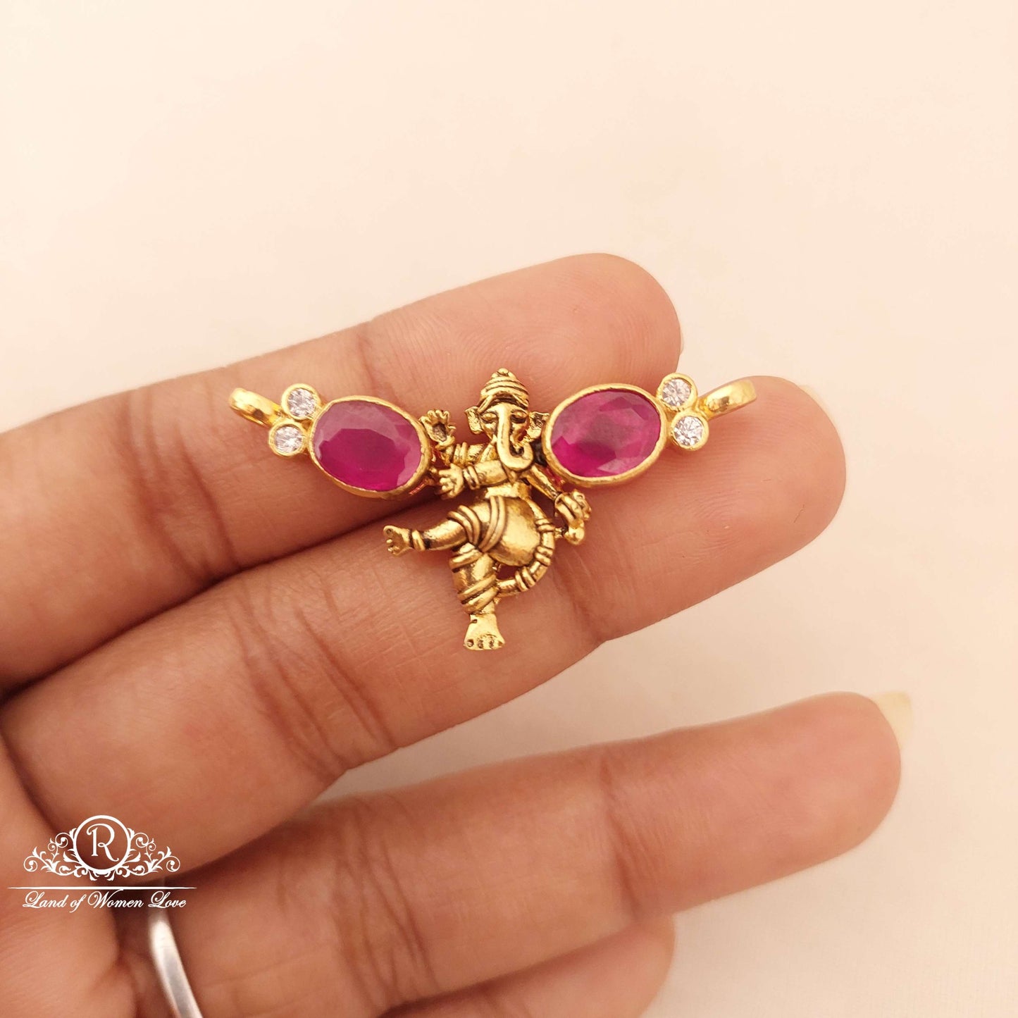 Silver With Kempu Stones Ganesh Locket-M81