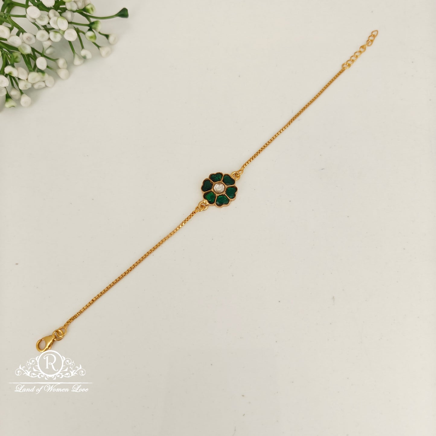 bracelet 92.5 silver simple and cute kundhan bracelet with flower design-rcp160 kundan 92.5 silver ramala jewelry / ramala collections