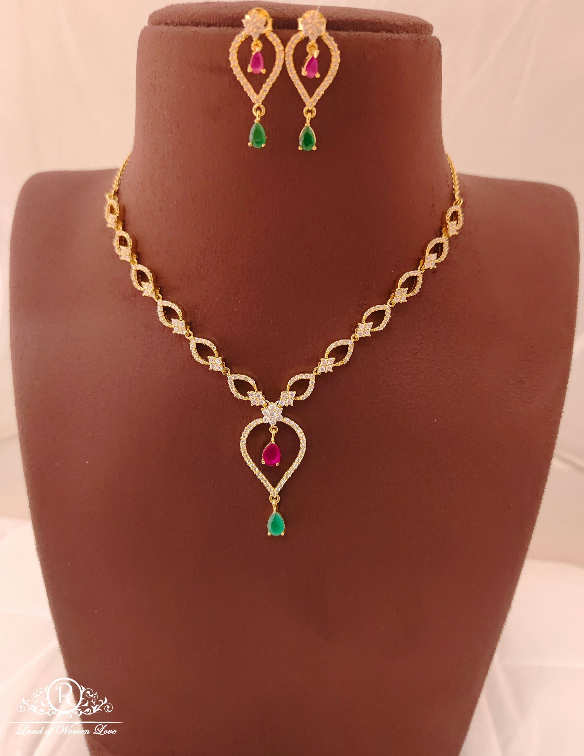 earrings silver cz- stones necklace with matching earrings-rces19rces20 cz 92.5 silver ramala jewelry / ramala collections