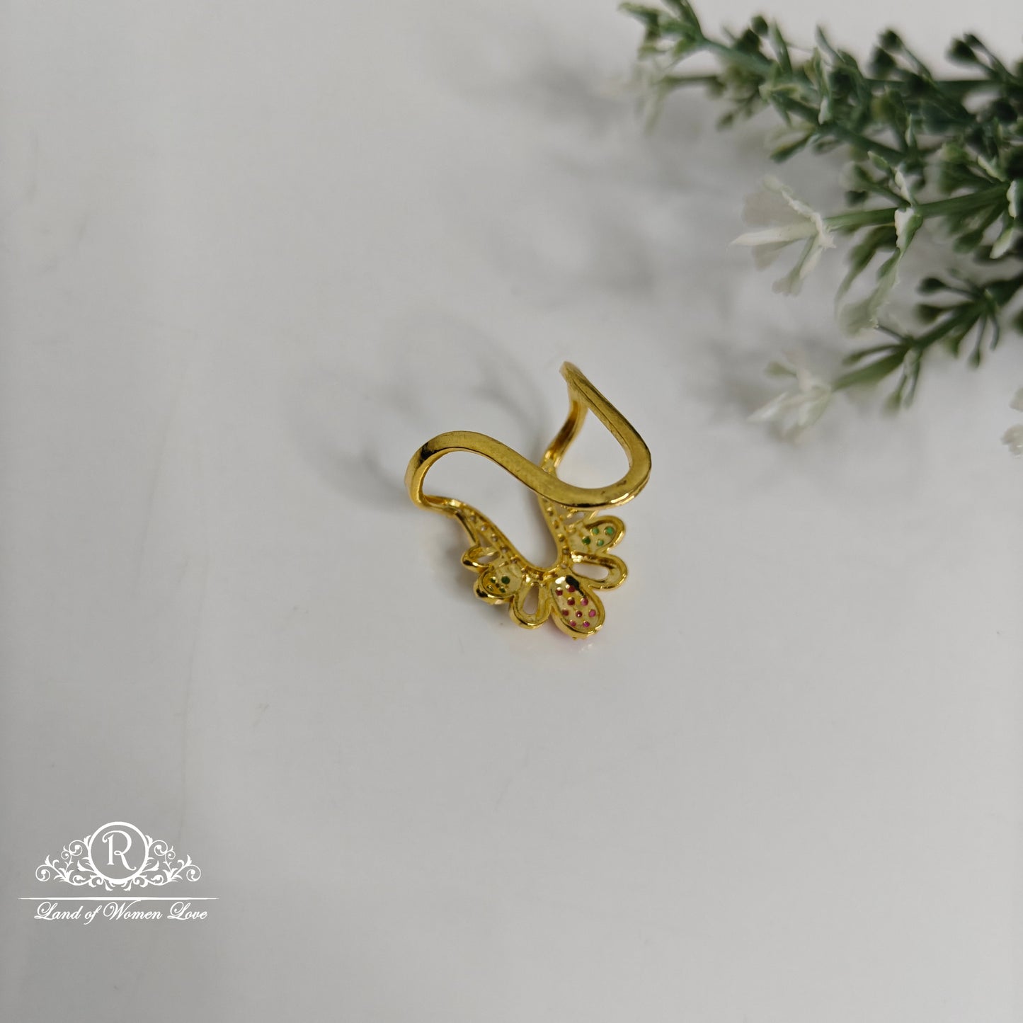 92.5 Silver Pink, Green and white stones Vanki Ring-RCDS0160