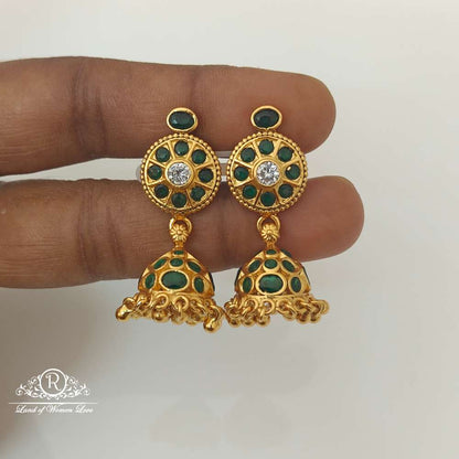 jhumka silver green stones design jhumkas-rccp131 92.5 silver ramala jewelry / ramala collections
