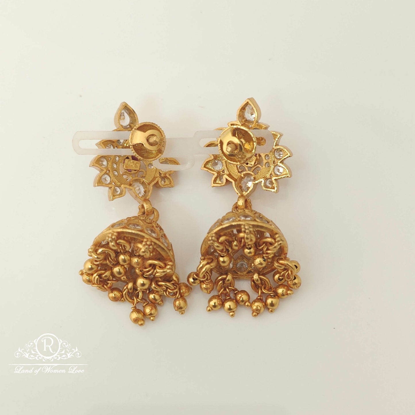 Silver White Stones Design jhumkas-RCCP126