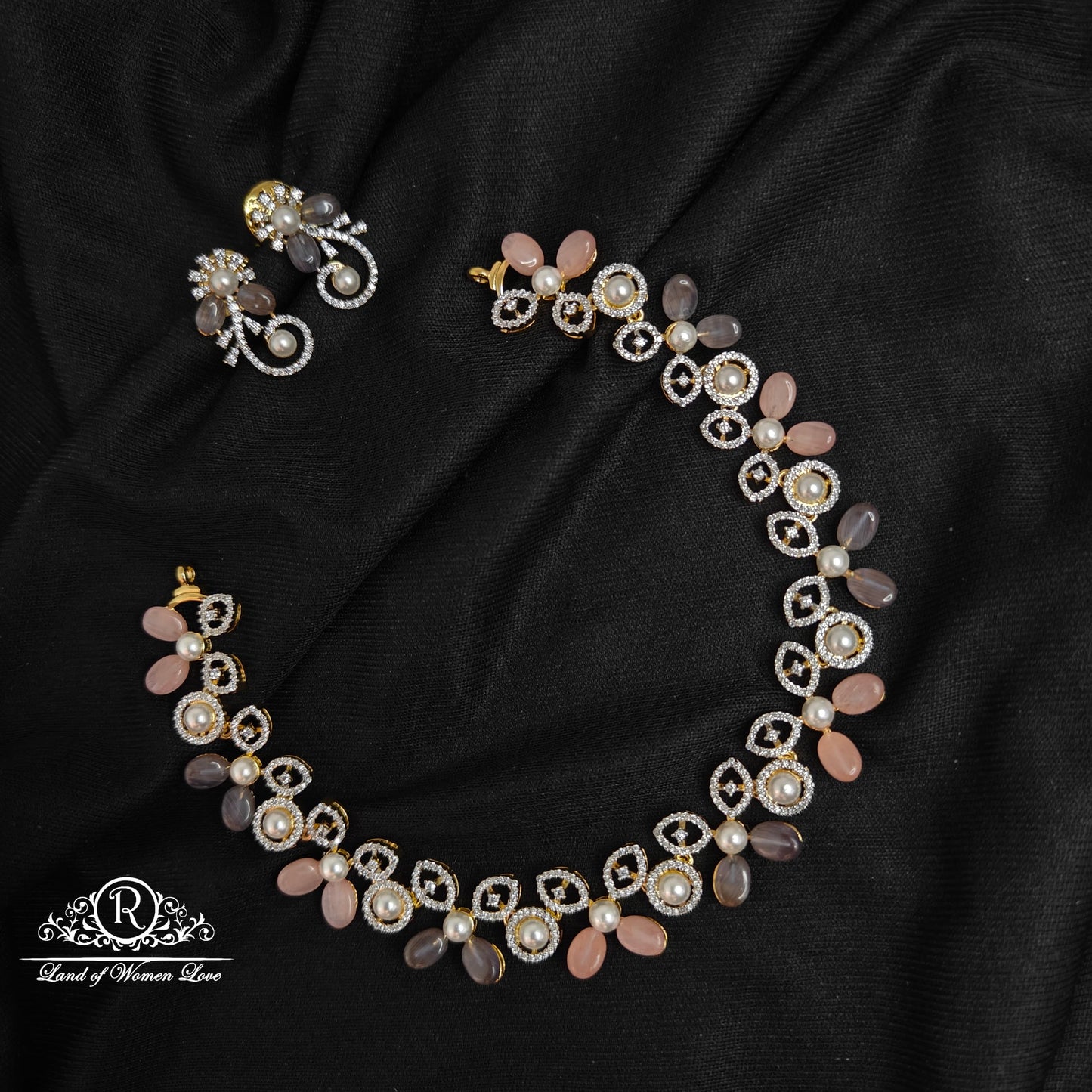 earrings silver pearl gem stone necklace-rccp258 pearl 92.5 silver ramala jewelry / ramala collections