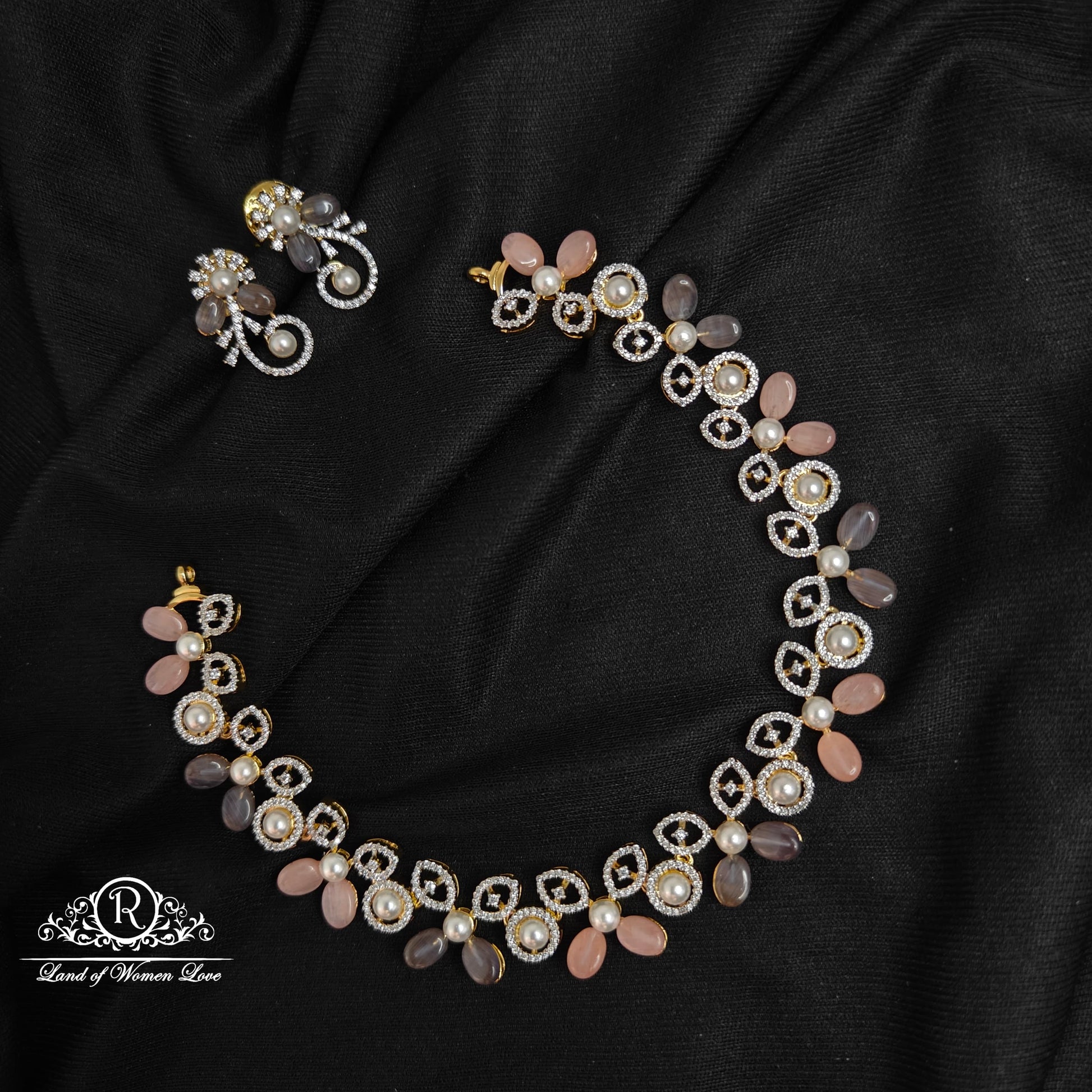 earrings silver pearl gem stone necklace-rccp258 pearl 92.5 silver ramala jewelry / ramala collections