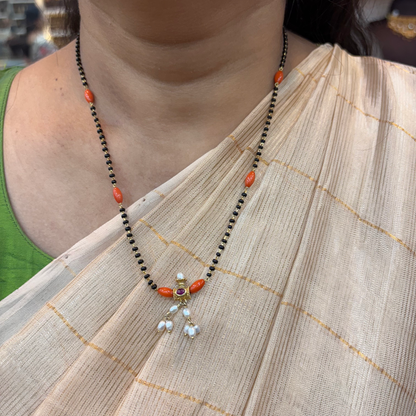 92.5 silver black beads with corals-rch870 92.5 silver ramala jewelry / ramala collections