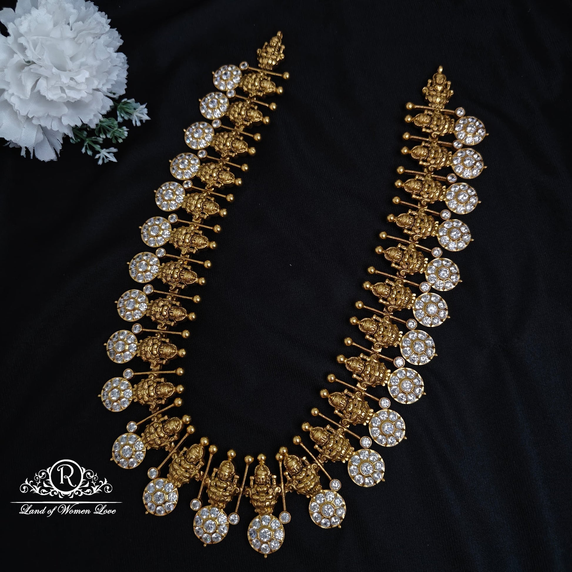 haram silver bottu mala with lakshmi devi haram - rccp251 92.5 silver ramala jewelry / ramala collections