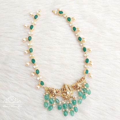 Silver Green Stones Lakshmi Devi Necklace-S780