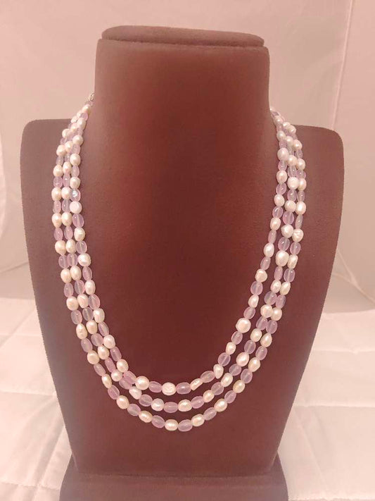 natural light blue with pearl round shape 3 line beads mala-rcmb13 pearl 92.5 silver ramala jewelry / ramala collections