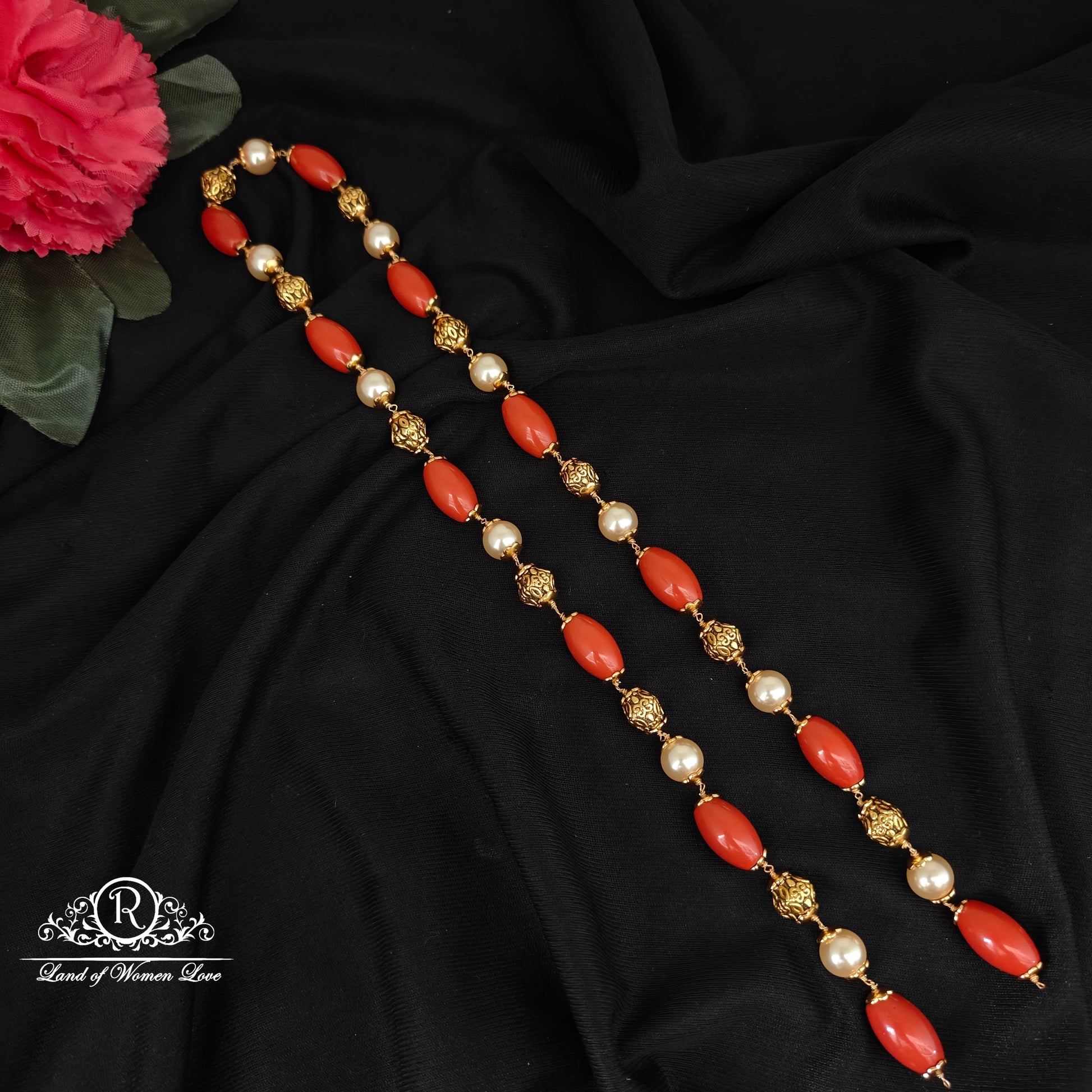 92.5 silver simple and cute corals and nakshi balls mala - rch973 92.5 silver ramala jewelry / ramala collections