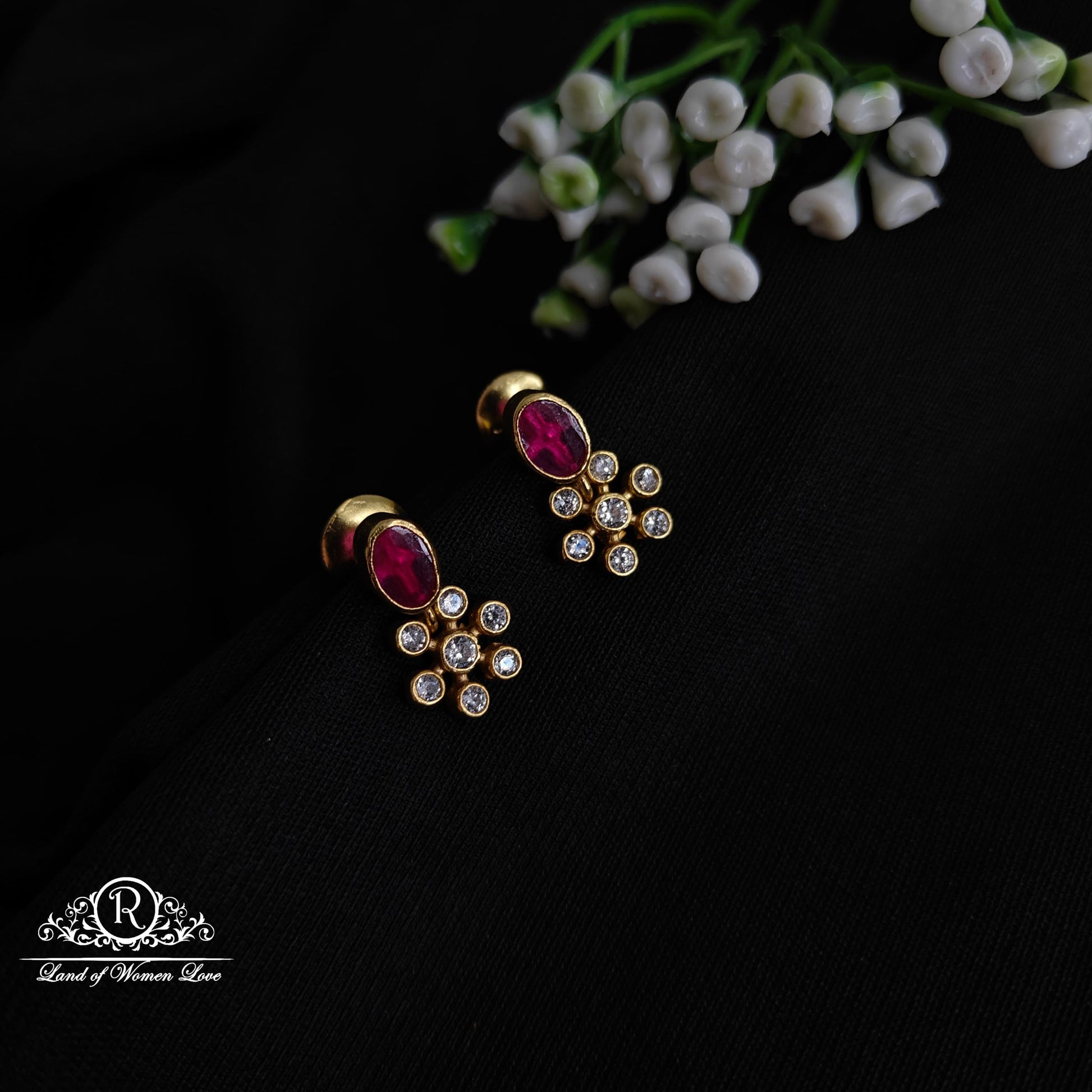 stud silver ruby with white stone earrings-rcl25 ruby 92.5 silver ramala jewelry / ramala collections