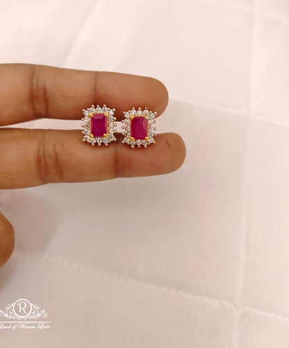 Silver Kempu Stone Stud Earrings-V057