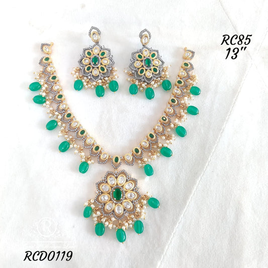 earrings silver victorian diamond look necklace with earrings- rcd0119 92.5 silver ramala jewelry / ramala collections