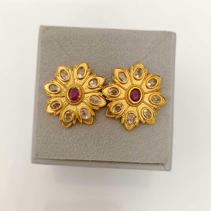 Silver White Stones Stud Earrings-RCJR597