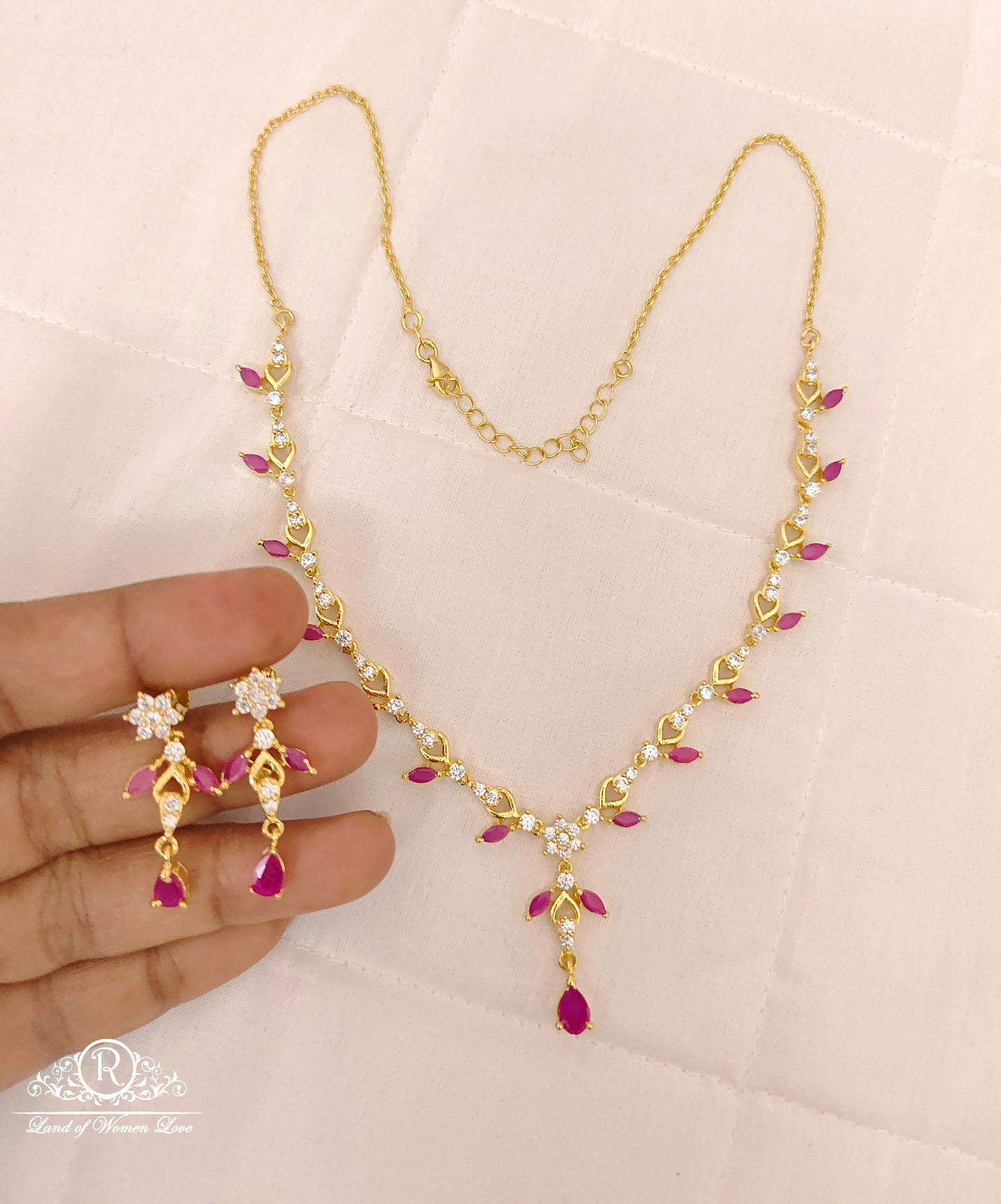 Silver CZ- Stones Necklace With Matching Earrings-RCES23RCES24