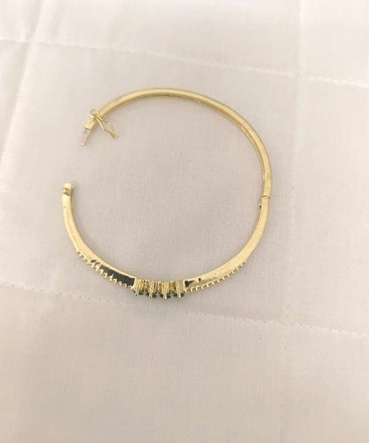 Silver CZ-White & Green Stones Kada Bracelet-RCES04