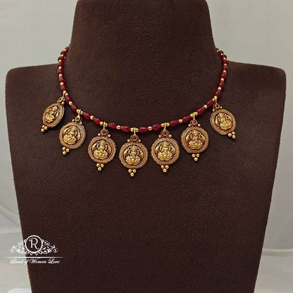 Silver Lakshmi Devi Kasula Design Beads Chain-RCJR675