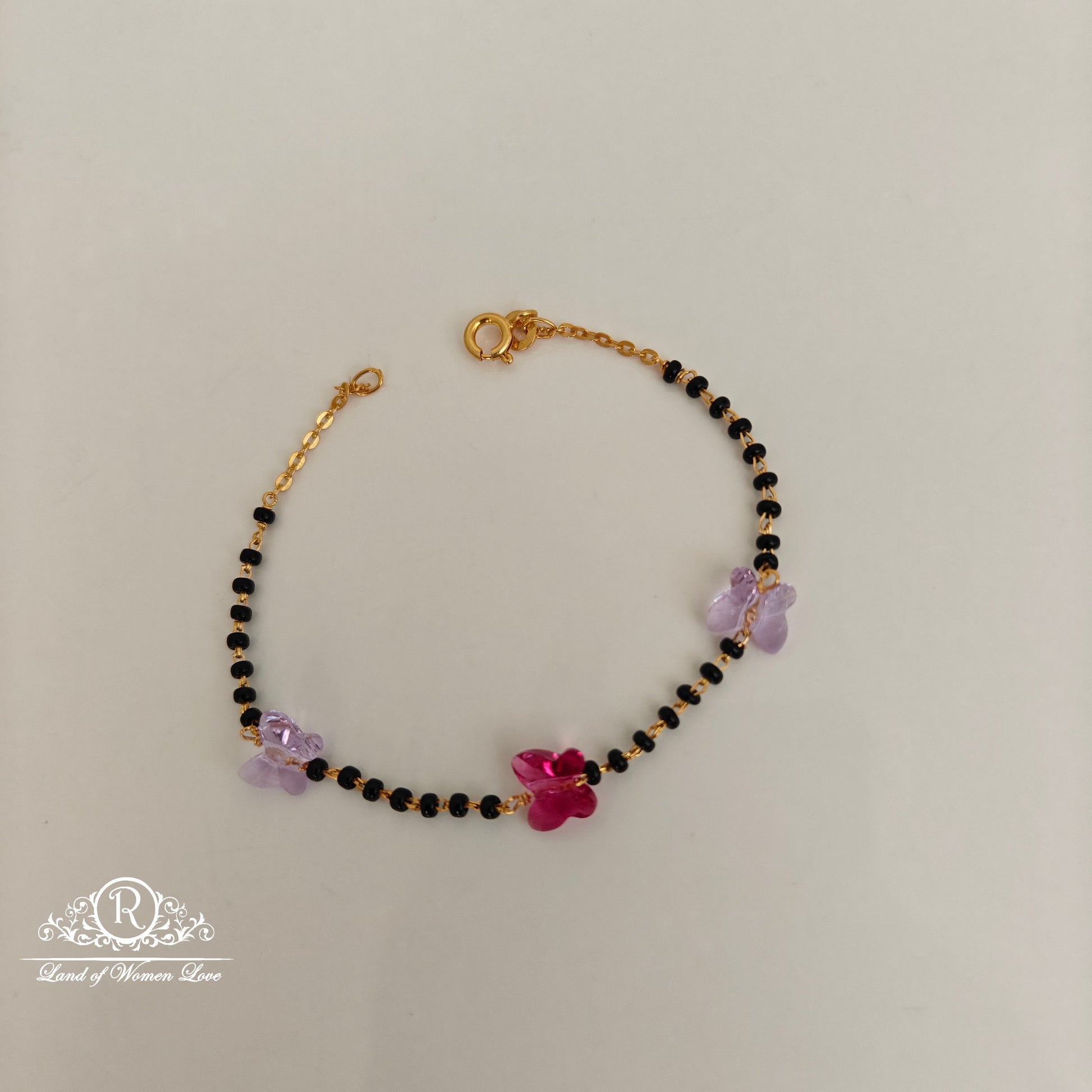 bracelet 92.5 silver butterfly design beads and black beads bracelet-rchr09 92.5 silver ramala jewelry / ramala collections