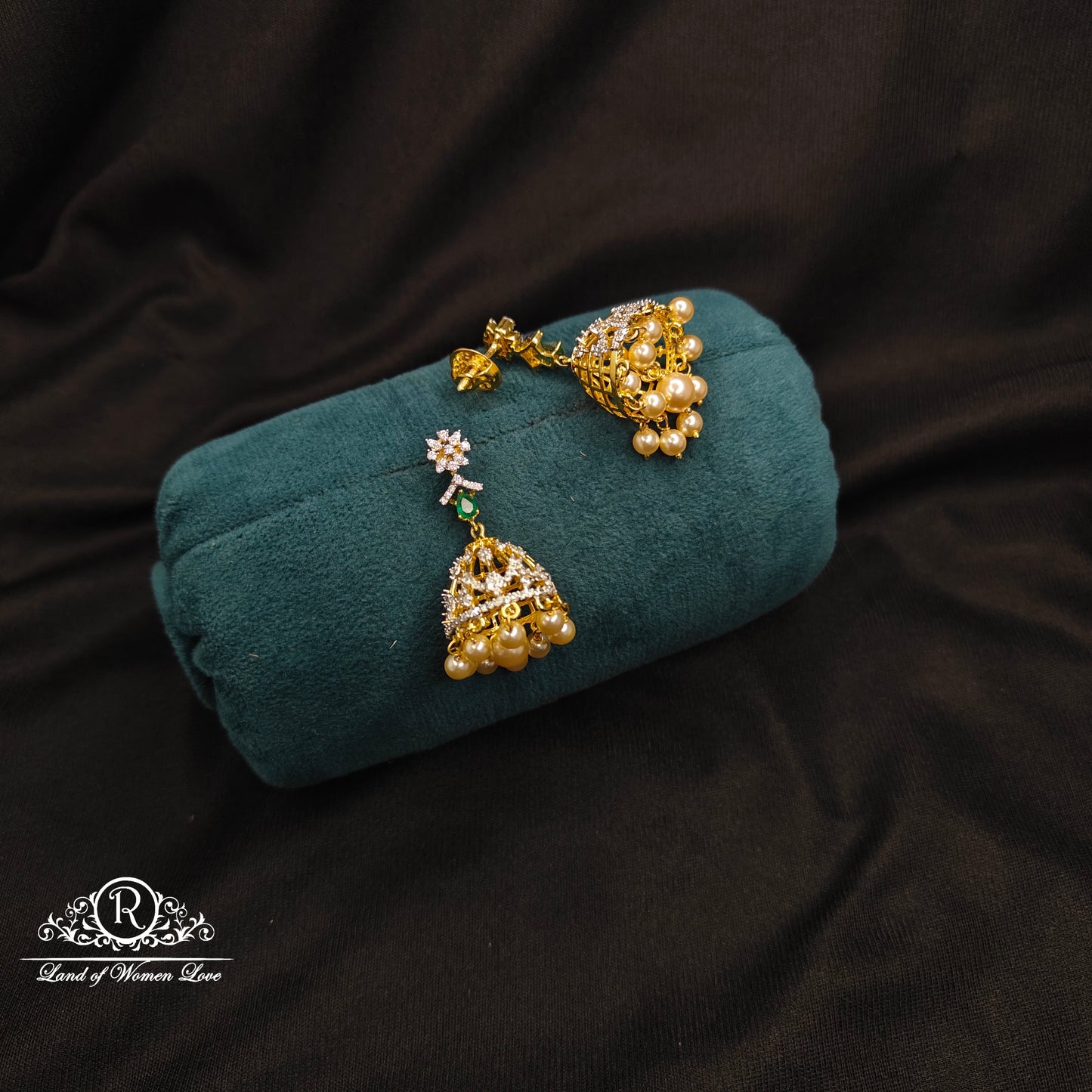 Diamond finishing Silver green Stone Necklace set-RCDS030