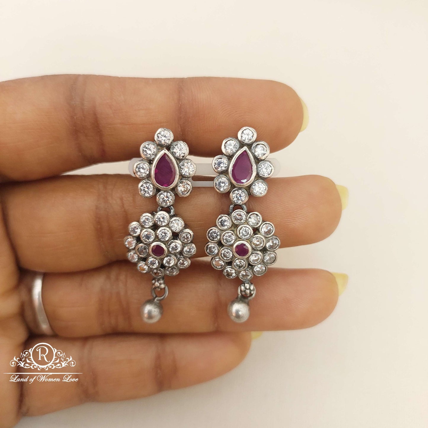 Silver White Stones Earrings-M316