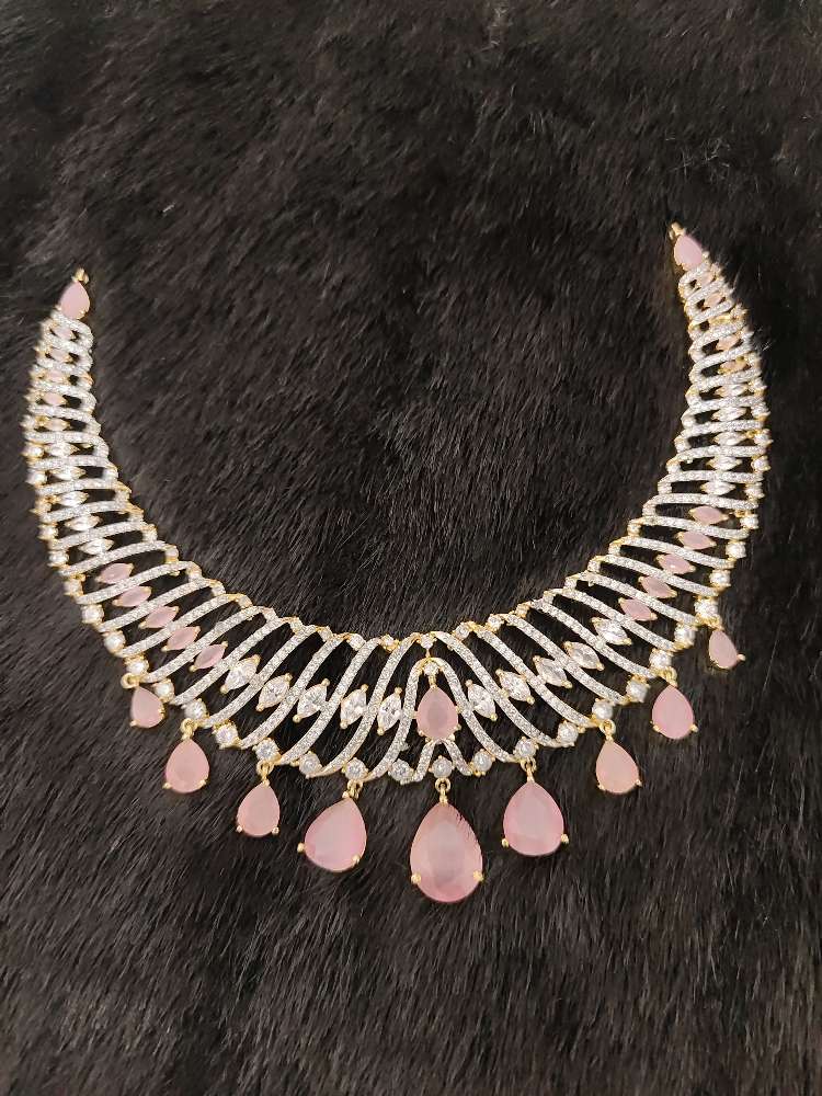 necklace silver beautiful cz- stones dimond design necklace-rcjr236 cz 92.5 silver ramala jewelry / ramala collections