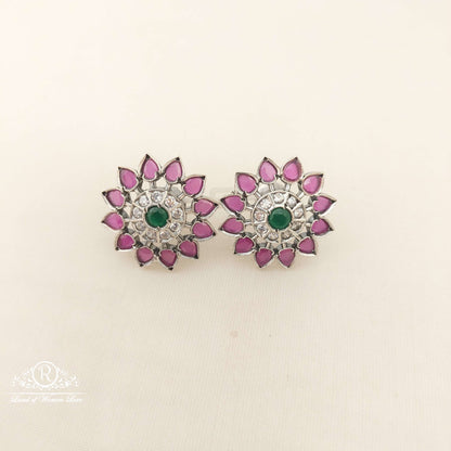 Silver Kempu Stones Stud Earrings-M313