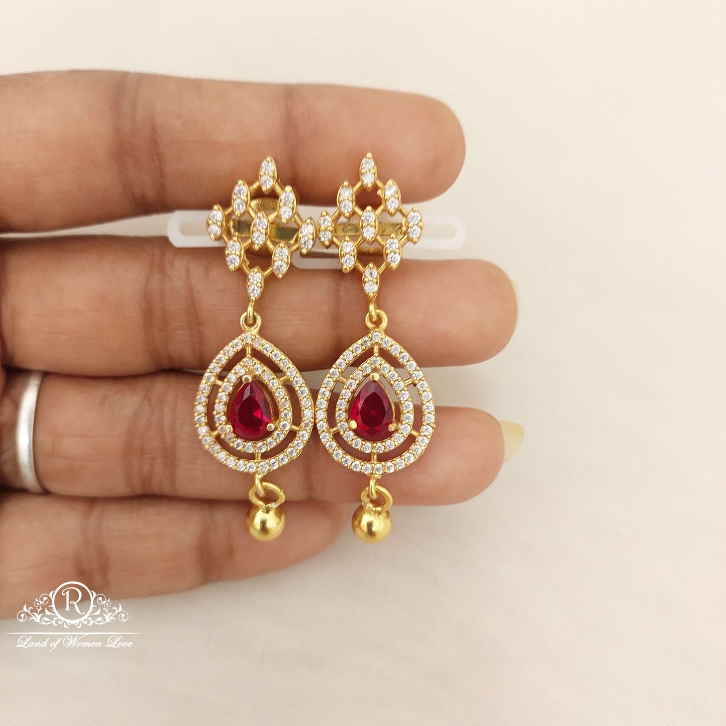 Silver White & Kempu Stones Necklace With Earrings Set-C126C130