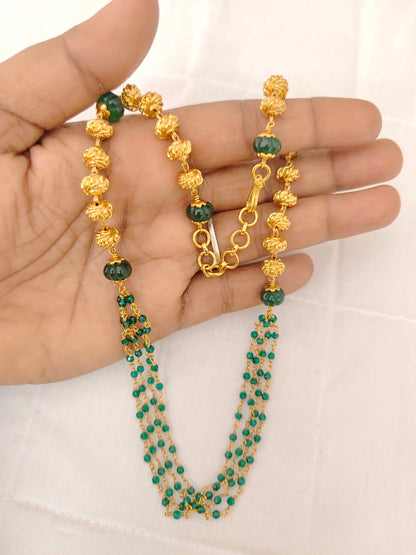 Silver Green Beads With Gold Balls Chain-JR168