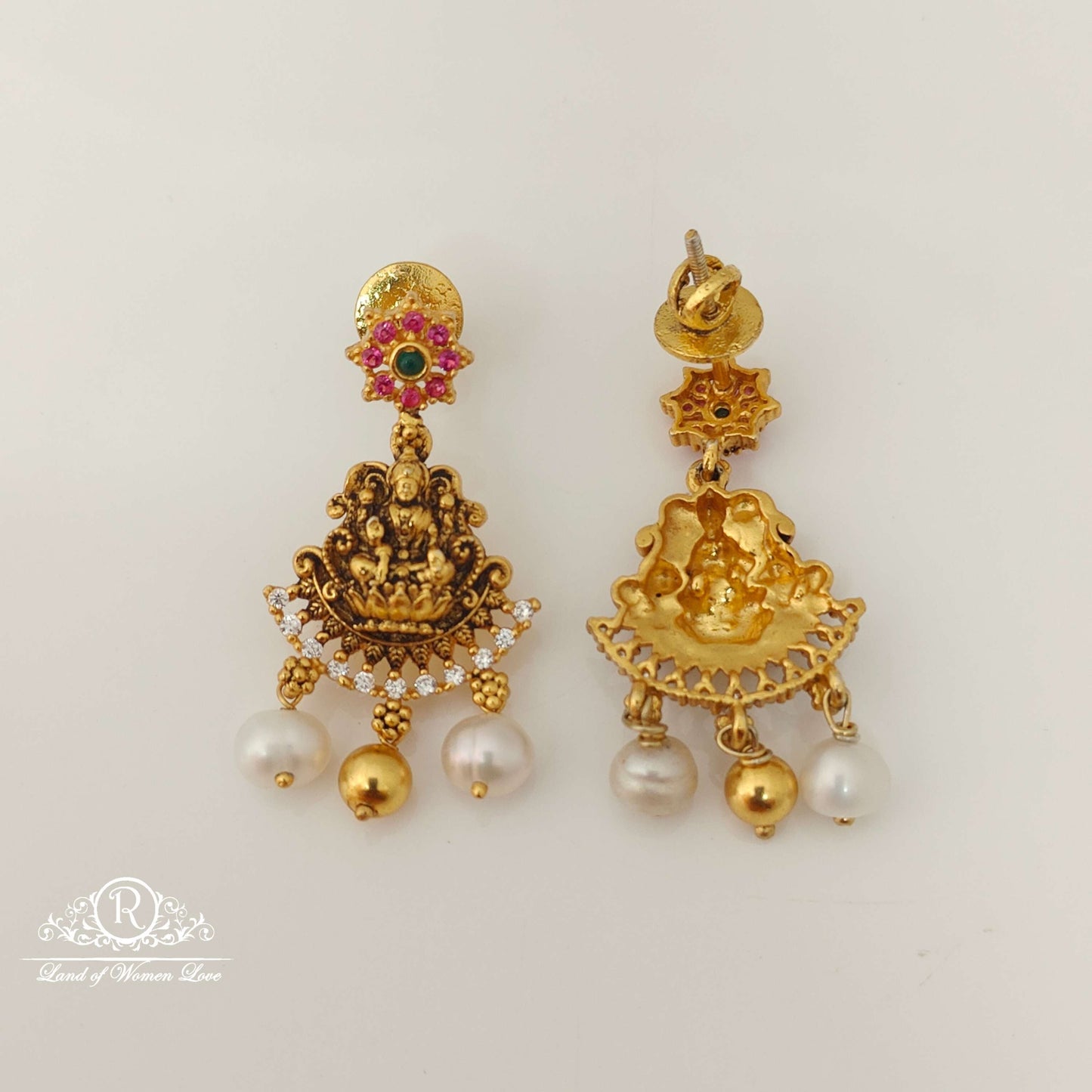 Silver Lakshmi Devi Design Earrings-RCH581