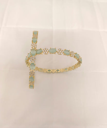 Silver CZ-White &Green Stones Bangles-RCES10