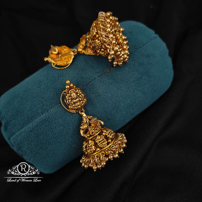 Silver Lakshmi Devi antique with gold finishing jhumkas--RCDS370