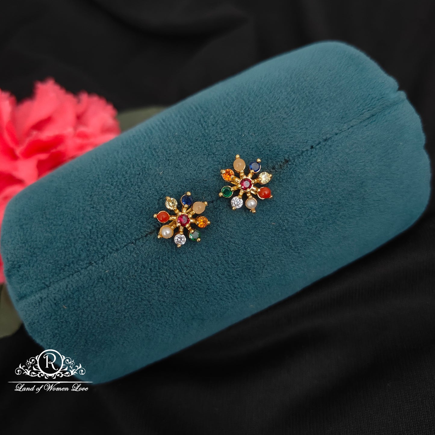 earrings 92.5 silver simple and cute earrings with navaratna stones -rcns063 navaratna 92.5 silver ramala jewelry / ramala collections