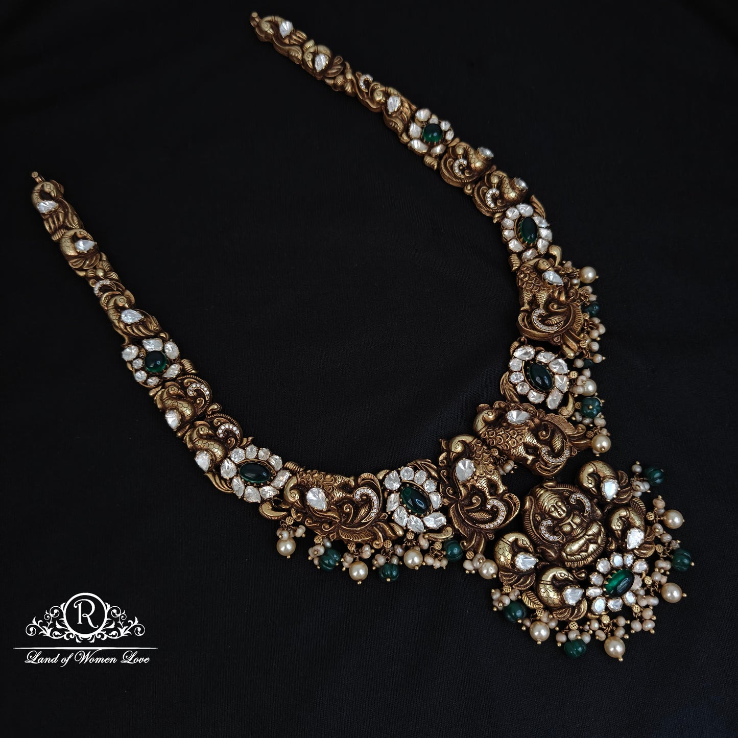 haram 92.5 silver lakshmi devi design polki haram-rcm1121 polki 92.5 silver ramala jewelry / ramala collections