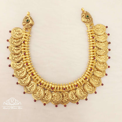 Silver With Kempu Stones Lakshmi Devi Kasula Necklace-C113